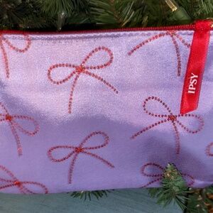New, Ipsy Glam Bag 5x7 Makeup Bag  Only, EMPTY, Purple With Red Glitter Bows